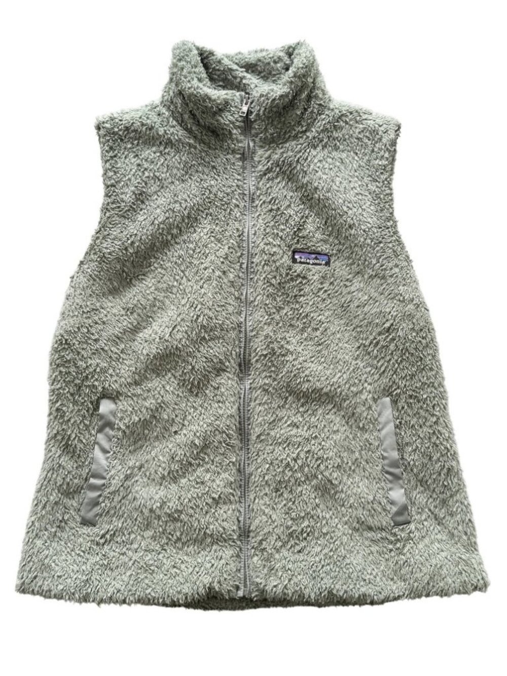 Patagonia Los Gatos Fleece Vest Womens XL Sage Green Full Zip High Pile P-6 Logo
